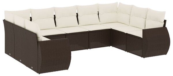 9 részes barna polyrattan kerti ülőgarnitúra párnákkal