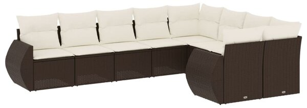 9 részes barna polyrattan kerti ülőgarnitúra párnákkal