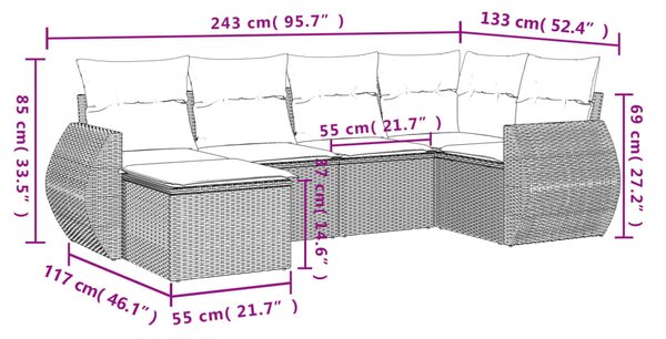 6 részes barna polyrattan kerti ülőgarnitúra párnával
