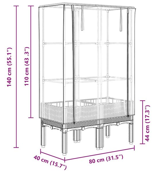 Rattan megjelenésű magaságyás melegháztakaróval 80x40x140 cm