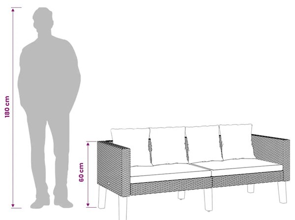 Kétszemélyes bézs polyrattan kerti kanapé párnákkal