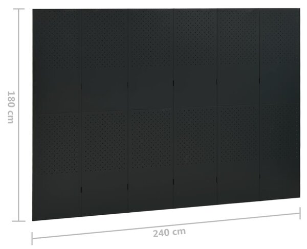 Fekete acél 6-paneles paraván 240 x 180 cm