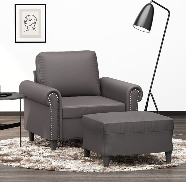 Szürke műbőr kanapéfotel lábtartóval 60 cm