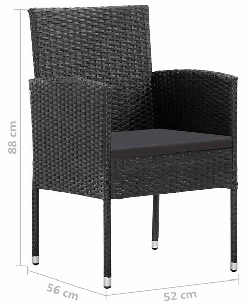 4 db fekete polyrattan kerti szék fekete párnákkal