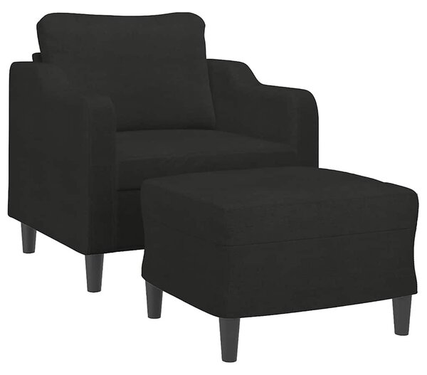 Fekete szövet kanapéfotel lábtartóval 60 cm