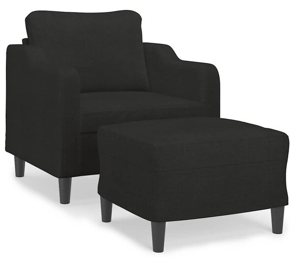 Fekete szövet kanapéfotel lábtartóval 60 cm