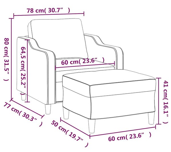 Fekete szövet kanapéfotel lábtartóval 60 cm