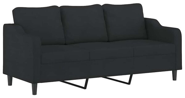 3 személyes fekete szövet kanapé lábtartóval 180 cm