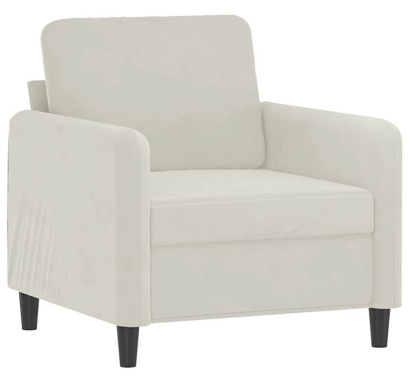 Krémszínű bársony kanapéfotel lábtartóval 60 cm