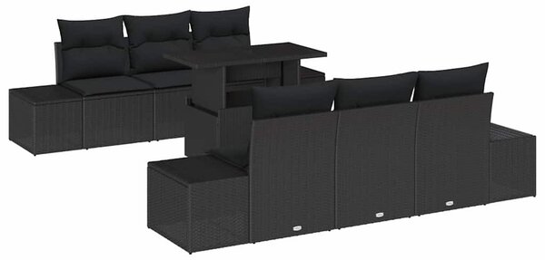Kerti Kanapé Szett 7 pcs Fekete Poli rattan és porfestett acél