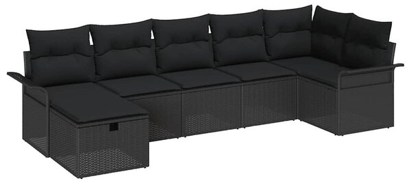 Kerti Kanapé Szett párnával tárolóval 7 pcs Fekete polirattan