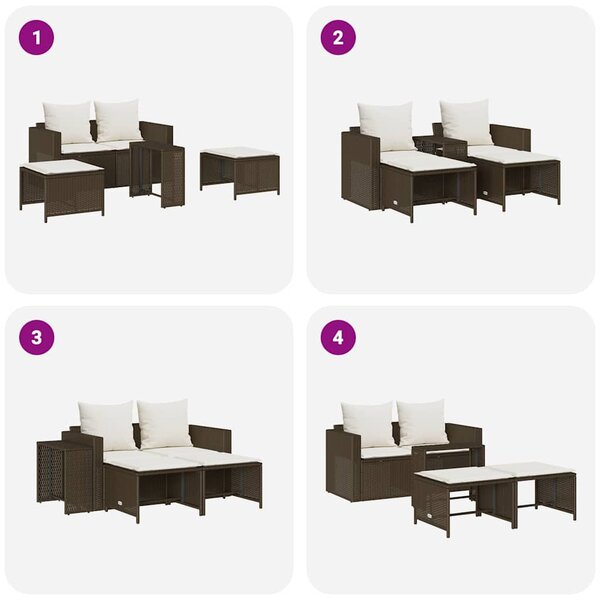 5 részes polyrattan kerti kanapé garnitúra párnákkal stackable
