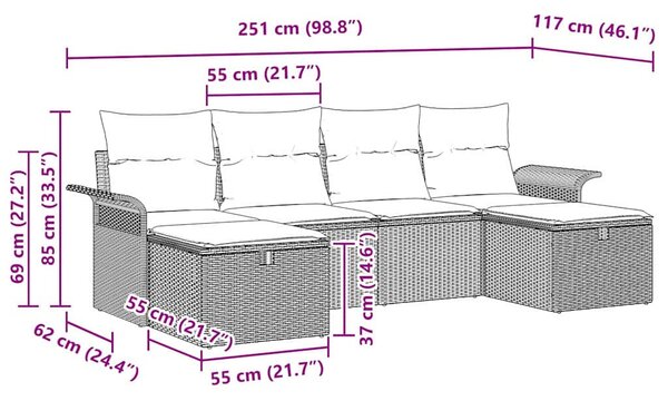 Kerti Kanapé Szett párnával tárolóval 6 pcs Szürke polirattan
