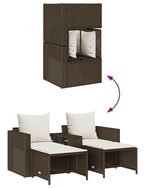 5 részes polyrattan kerti kanapé garnitúra párnákkal stackable