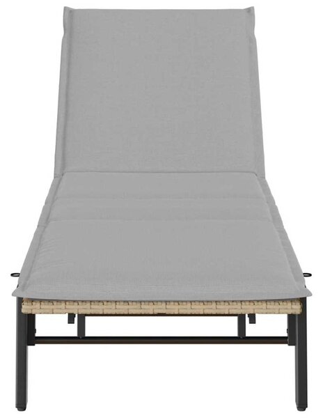 Bézs polyrattan napozóágy párnával