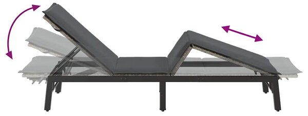 Szürke polyrattan napozóágy párnával