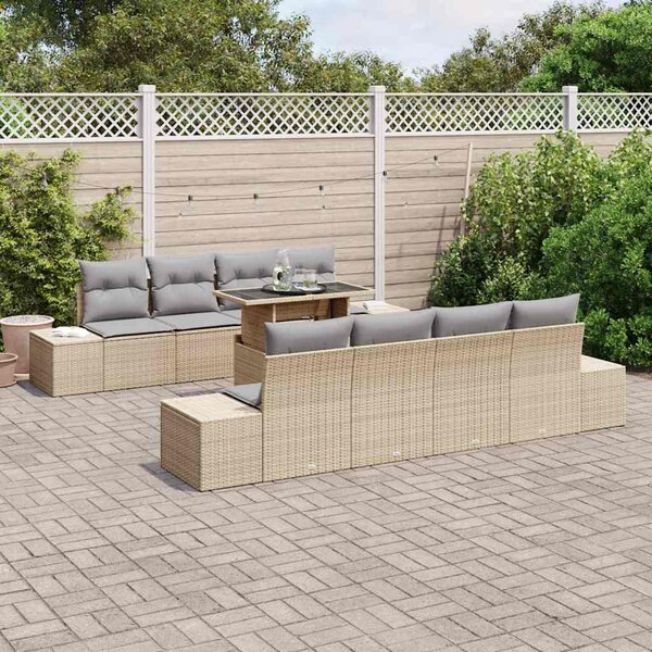 Kerti Kanapé Szett 9 pcs Beige és Világosszürke polirattan