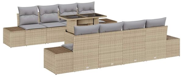 Kerti Kanapé Szett 9 pcs Beige és Világosszürke polirattan