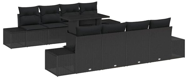 Kerti Kanapé Szett párnával 9 pcs Fekete polirattan
