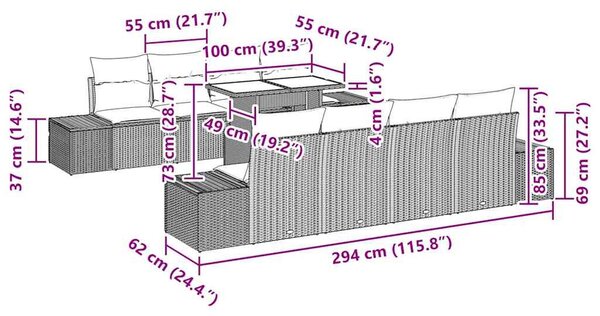 Kerti Kanapé Szett 9 pcs Beige és Világosszürke polirattan