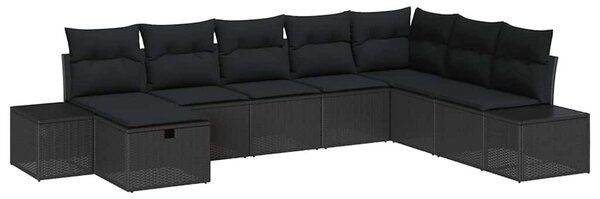 Kerti Kanapé Szett párnával 8 pcs Fekete Poli rattan