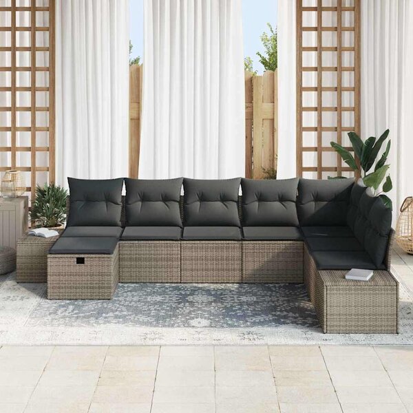 Kerti Kanapé Szett párnával 8 pcs Szürke Poli rattan