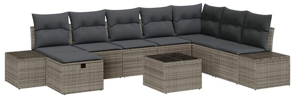 Kerti Kanapé Szett párnával 9 pcs Szürke Poli rattan