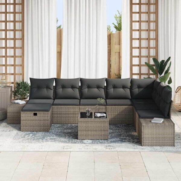 Kerti Kanapé Szett párnával 9 pcs Szürke Poli rattan