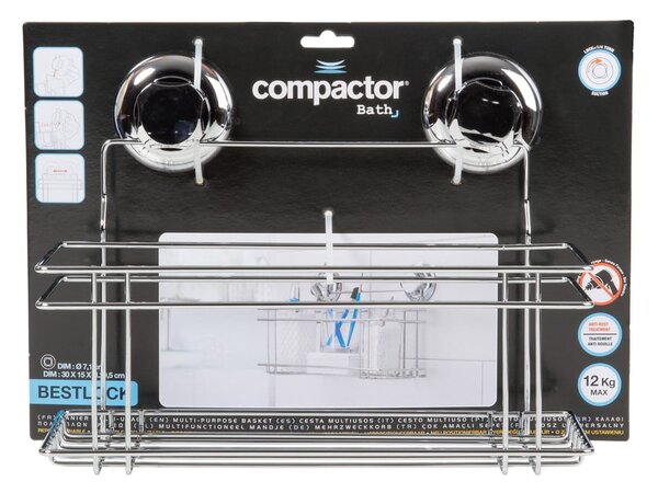 Ezüstszínű öntapadós fém fürdőszobai polc Bestlock Bath – Compactor