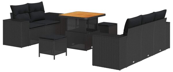 Kerti Kanapé Szett 8 db 8-Ülőhelyek száma Fekete Poly Rattan