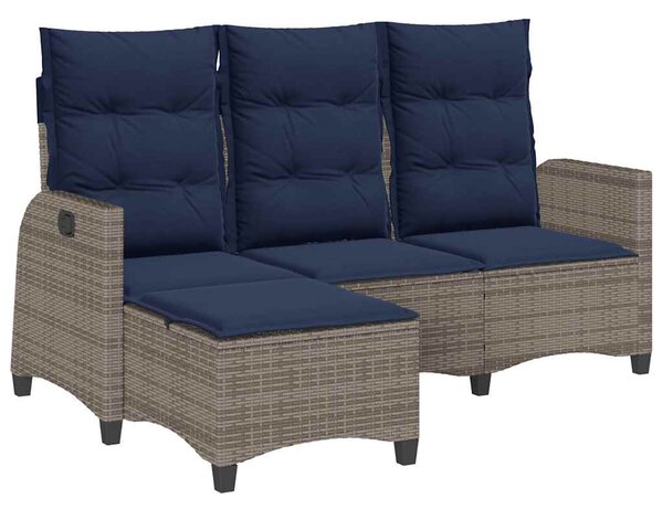 L-alakú szürke polyrattan fekvő kerti kanapé párnákkal