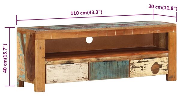 Tömör újrahasznosított fa TV-szekrény 110 x 30 x 40 cm