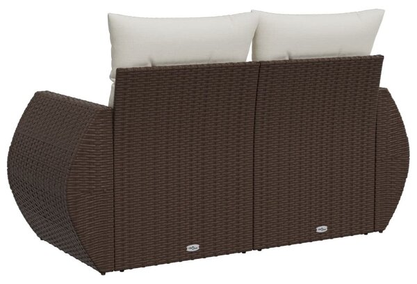 2 személyes barna polyrattan kerti kanapé párnával