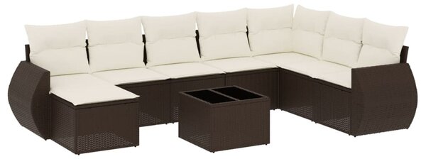 9 részes barna polyrattan kerti ülőgarnitúra párnákkal