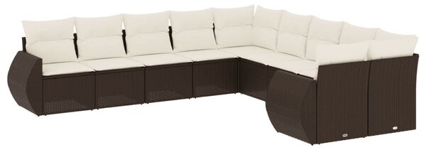 10 részes barna polyrattan kerti ülőgarnitúra párnákkal