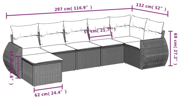 7 részes barna polyrattan kerti ülőgarnitúra párnákkal