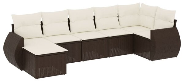 7 részes barna polyrattan kerti ülőgarnitúra párnákkal
