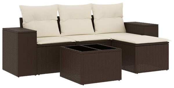 5 részes barna polyrattan kerti ülőgarnitúra párnával