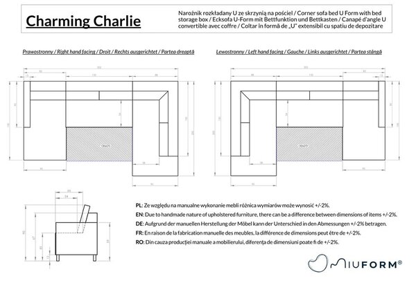 Bézs kinyitható sarokkanapé (bal oldali-U alakú) Charming Charlie – Miuform