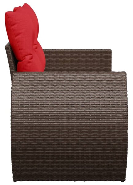 Kétszemélyes barna polyrattan kerti kanapé párnákkal