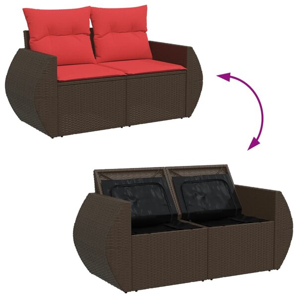 Kétszemélyes barna polyrattan kerti kanapé párnákkal