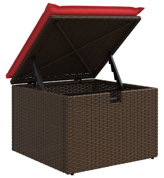 Barna polyrattan kerti ülőke párnával 55 x 55 x 37 cm