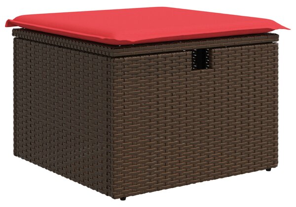 Barna polyrattan kerti ülőke párnával 55 x 55 x 37 cm
