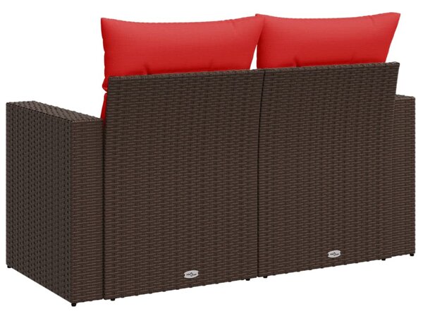 Kétszemélyes barna polyrattan kerti kanapé párnákkal