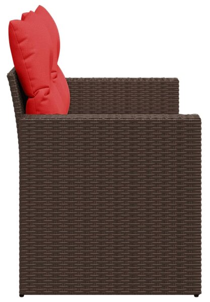 Kétszemélyes barna polyrattan kerti kanapé párnákkal