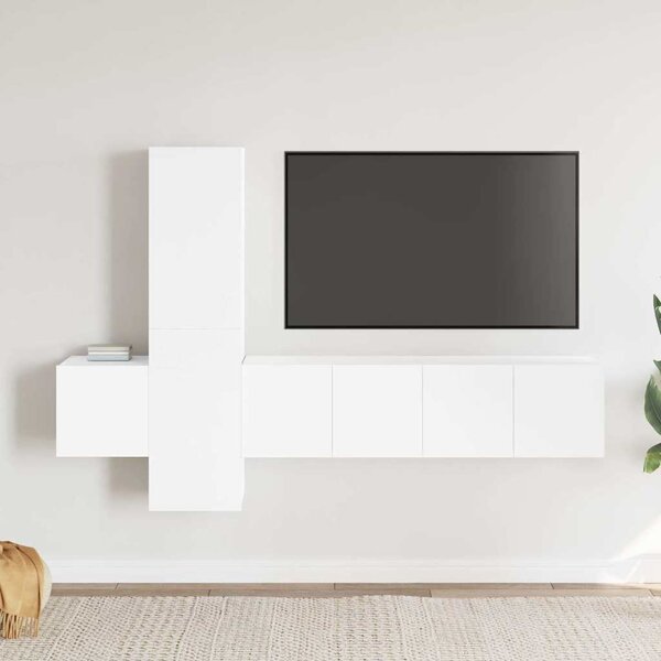 5 részes fehér szerelt fa TV-szekrényszett