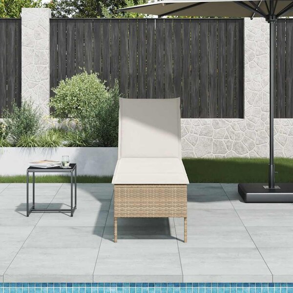 Bézs polyrattan napozóágy párnával 55x200x44 cm