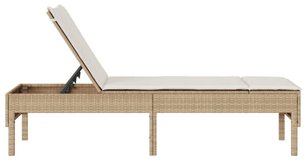 Bézs polyrattan napozóágy párnával 55x200x44 cm