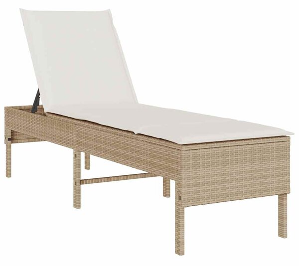 Bézs polyrattan napozóágy párnával 55x200x44 cm