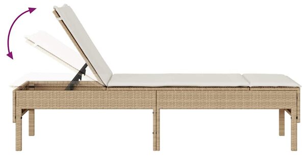 Bézs polyrattan napozóágy párnával 55x200x44 cm